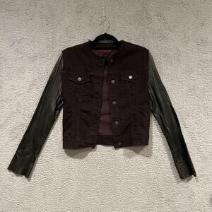 J Brand Jacket Womens Small Noir Red Leather Sleeve Crop Moto Vegan Biker USA
